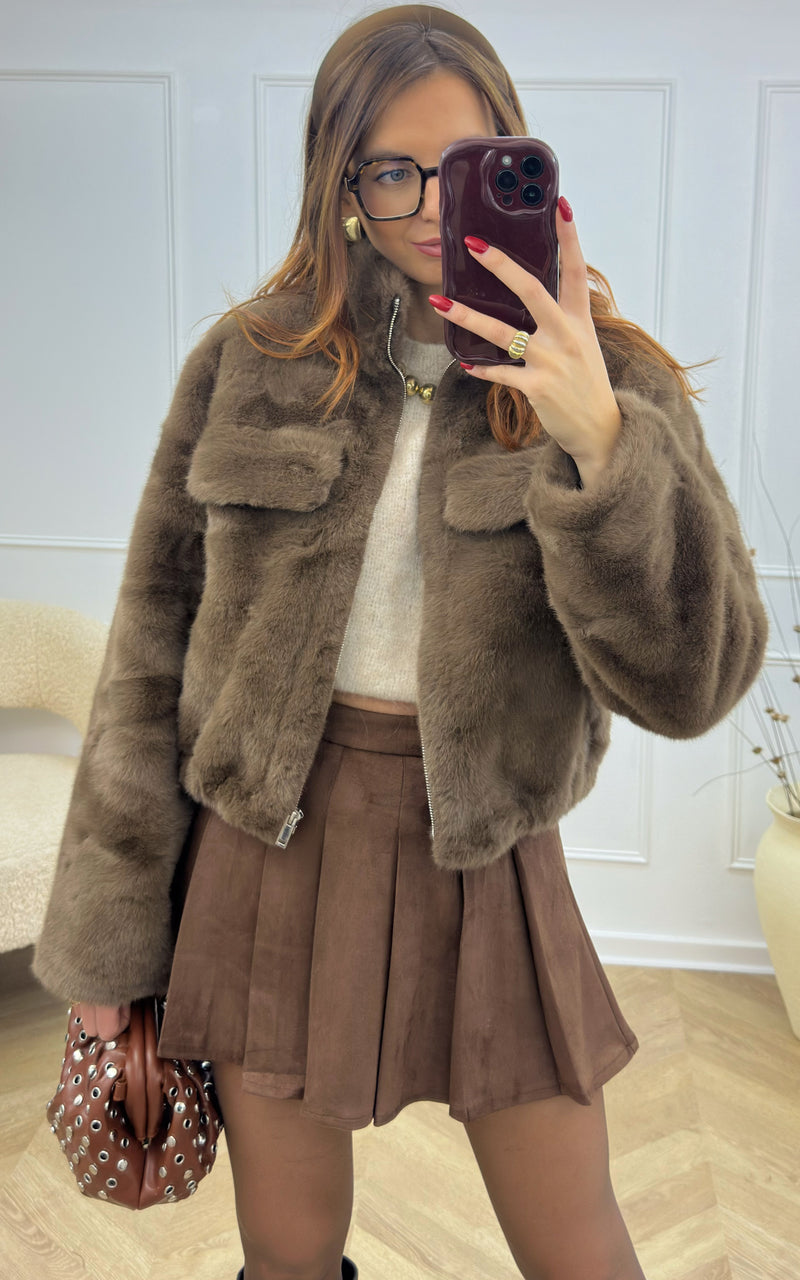 Veste fausse fourrure BELLIE - chocolat