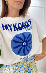 T-shirt MYKONOS - blanc et bleu 🇮🇹