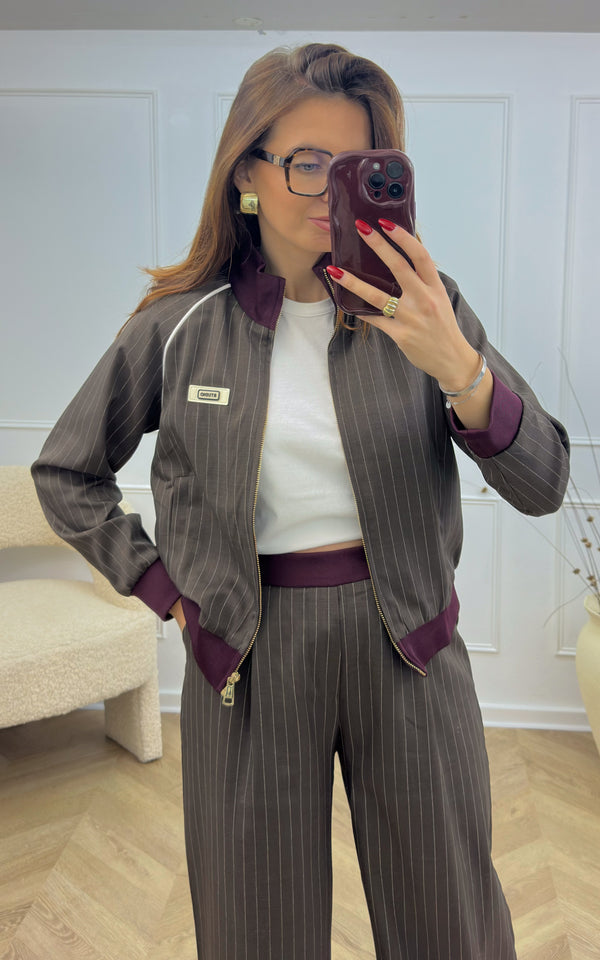 Ensemble jogging rayé DOMY - chocolat