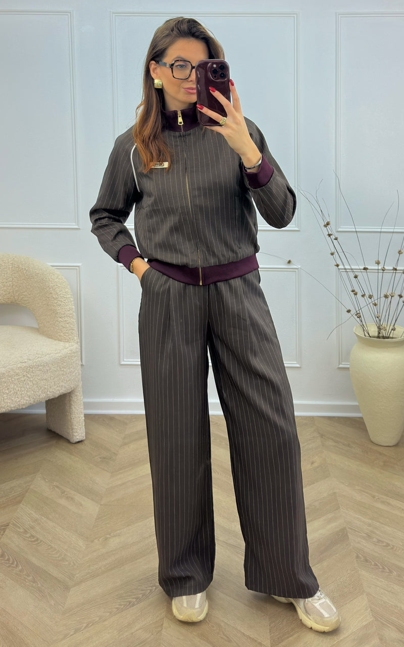 Ensemble jogging rayé DOMY - chocolat