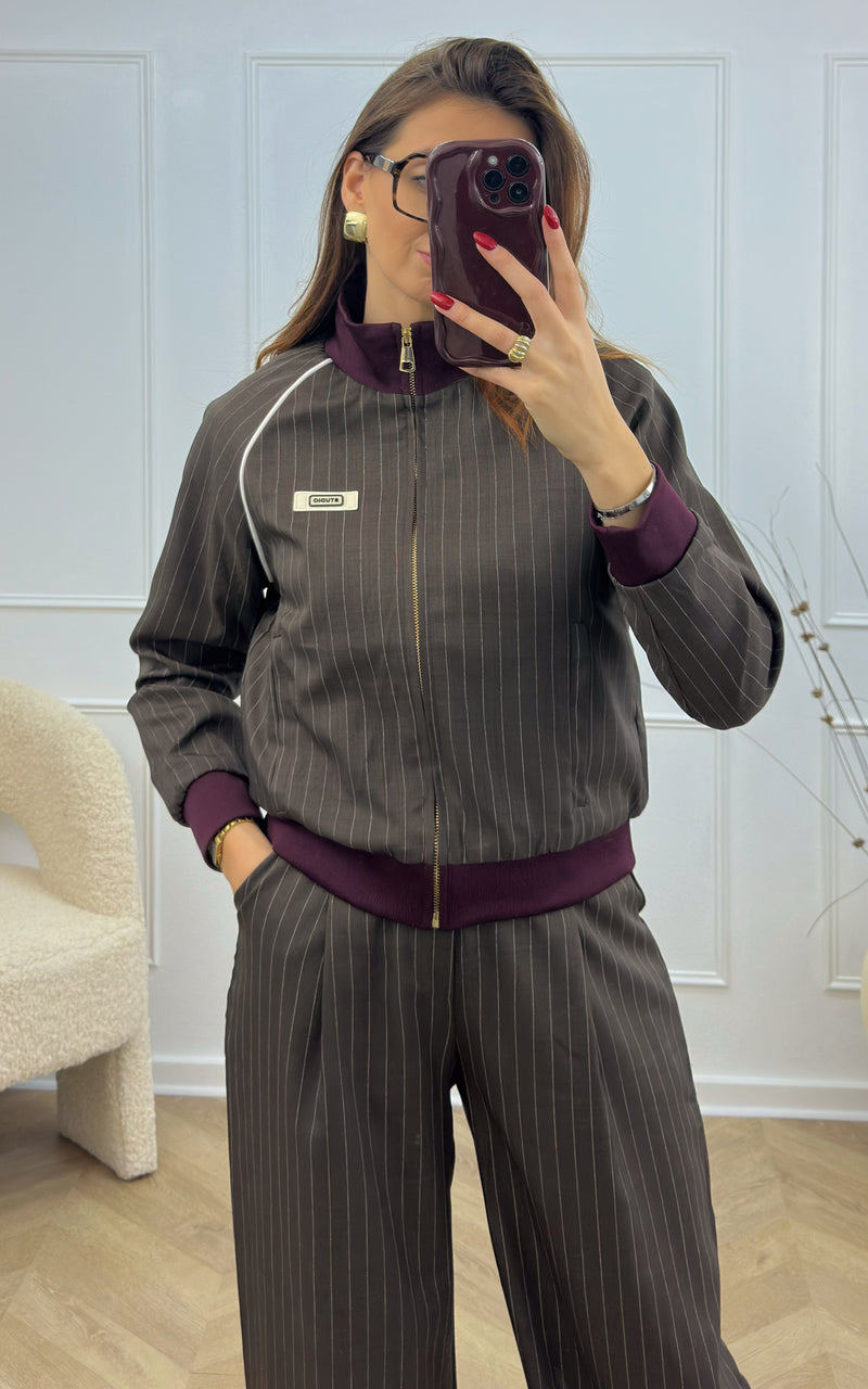 Ensemble jogging rayé DOMY - chocolat