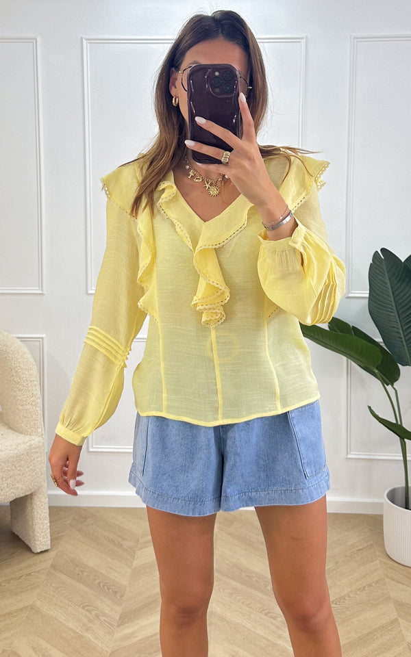 Blouse à volants JUN - jaune