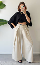 Pantalon rayé CELESTIA - beige et noir