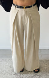 Pantalon rayé CELESTIA - beige et noir