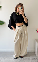 Pantalon rayé CELESTIA - beige et noir