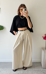 Pantalon rayé CELESTIA - beige et noir