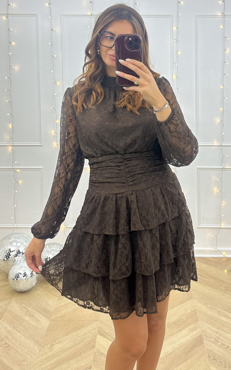 Robe dentelle MIDNIGHT ELEGANCE - marron