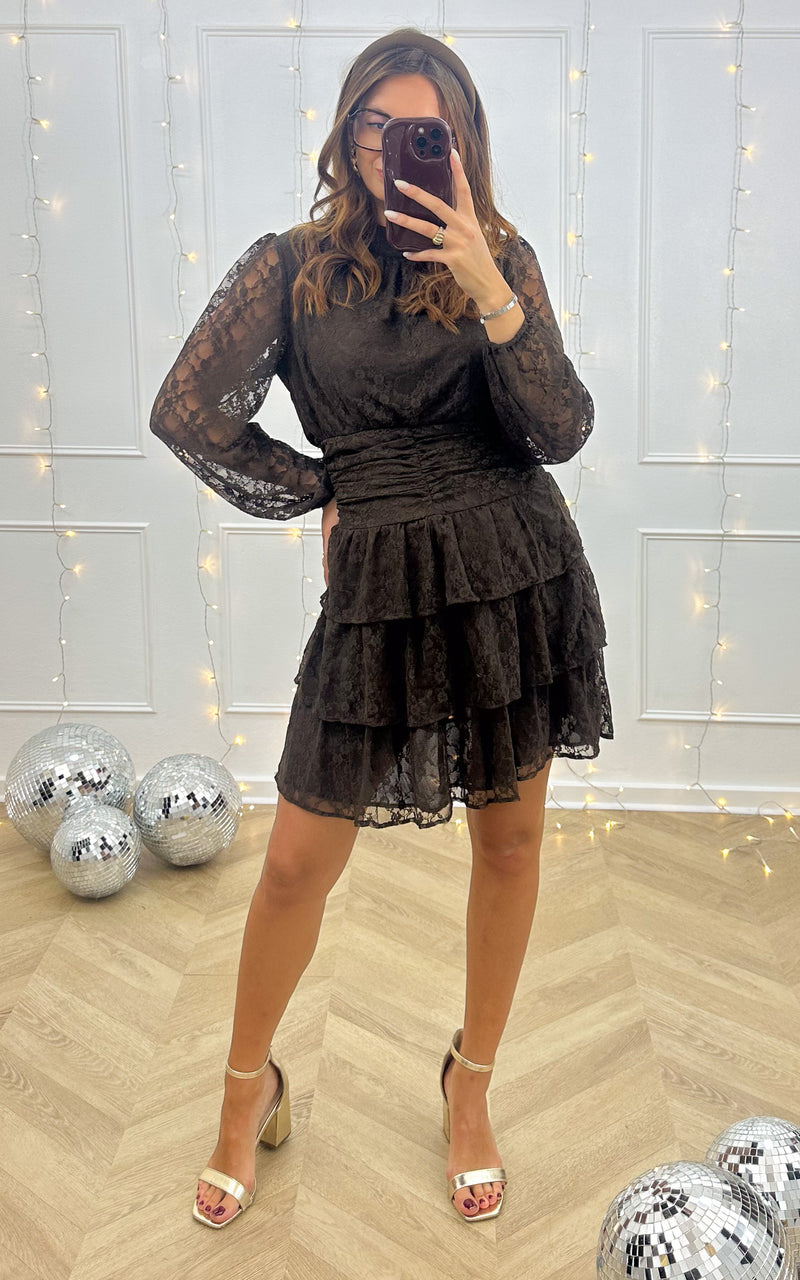 Robe dentelle MIDNIGHT ELEGANCE - marron