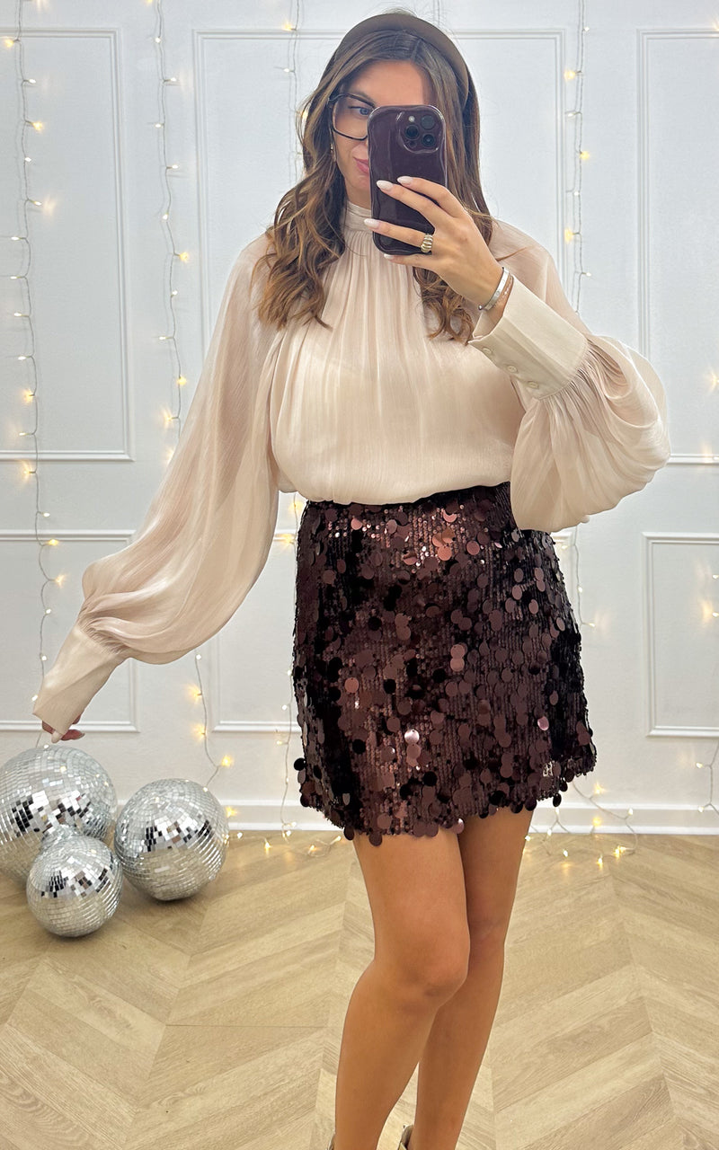 Jupe sequins SHINE BABY SHINE - marron