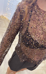 Top strass et perles DREAMY DECEMBER - marron