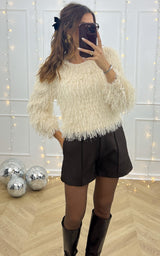 Pull froufrous VELOURS D'ETOILES - blanc