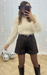 Pull froufrous VELOURS D'ETOILES - blanc