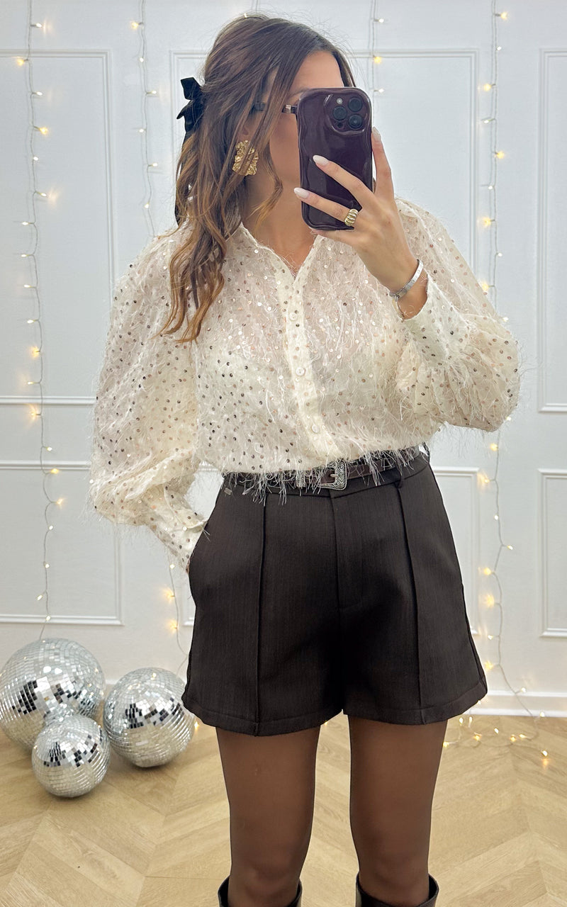Chemise sequins ALL EYES ON YOU - écru