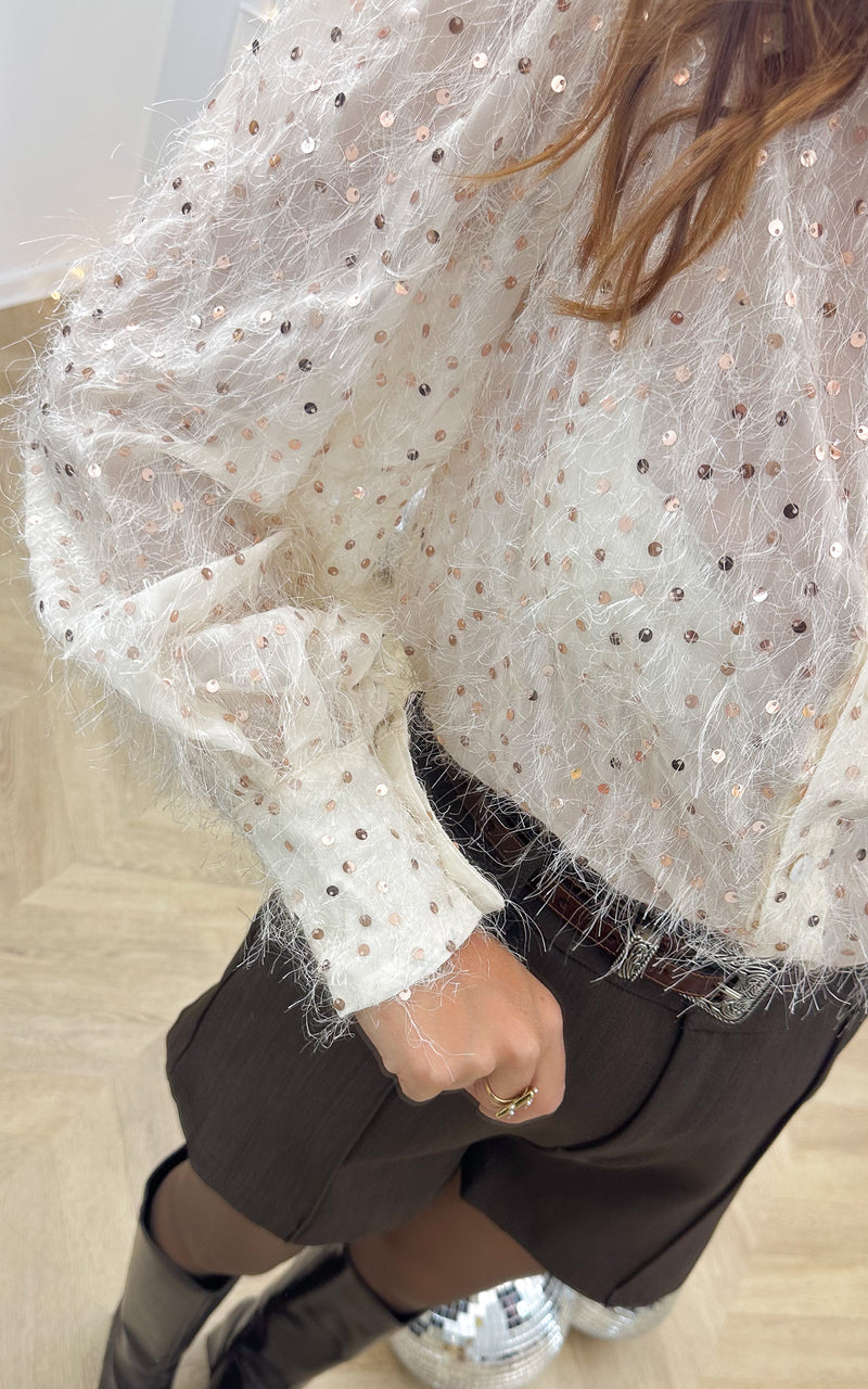 Chemise sequins ALL EYES ON YOU - écru