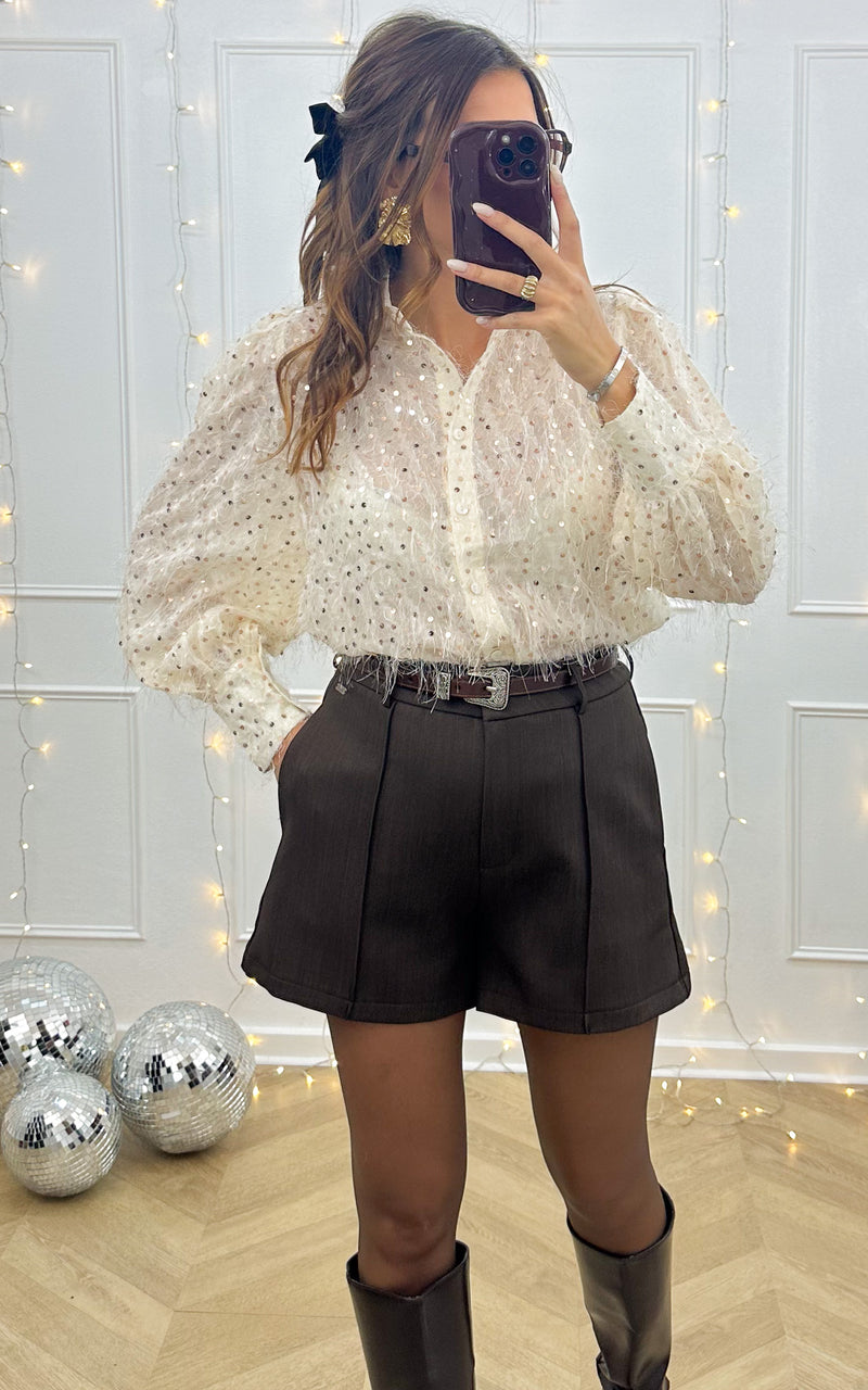 Chemise sequins ALL EYES ON YOU - écru