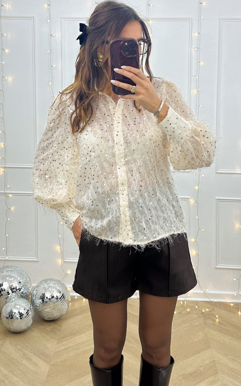Chemise sequins ALL EYES ON YOU - écru