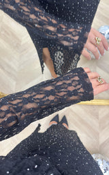 Robe longue dentelle et strass FOLIE DE MINUIT - noir