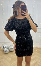 Robe sequins dos nu SPARKLE SEASON - noir