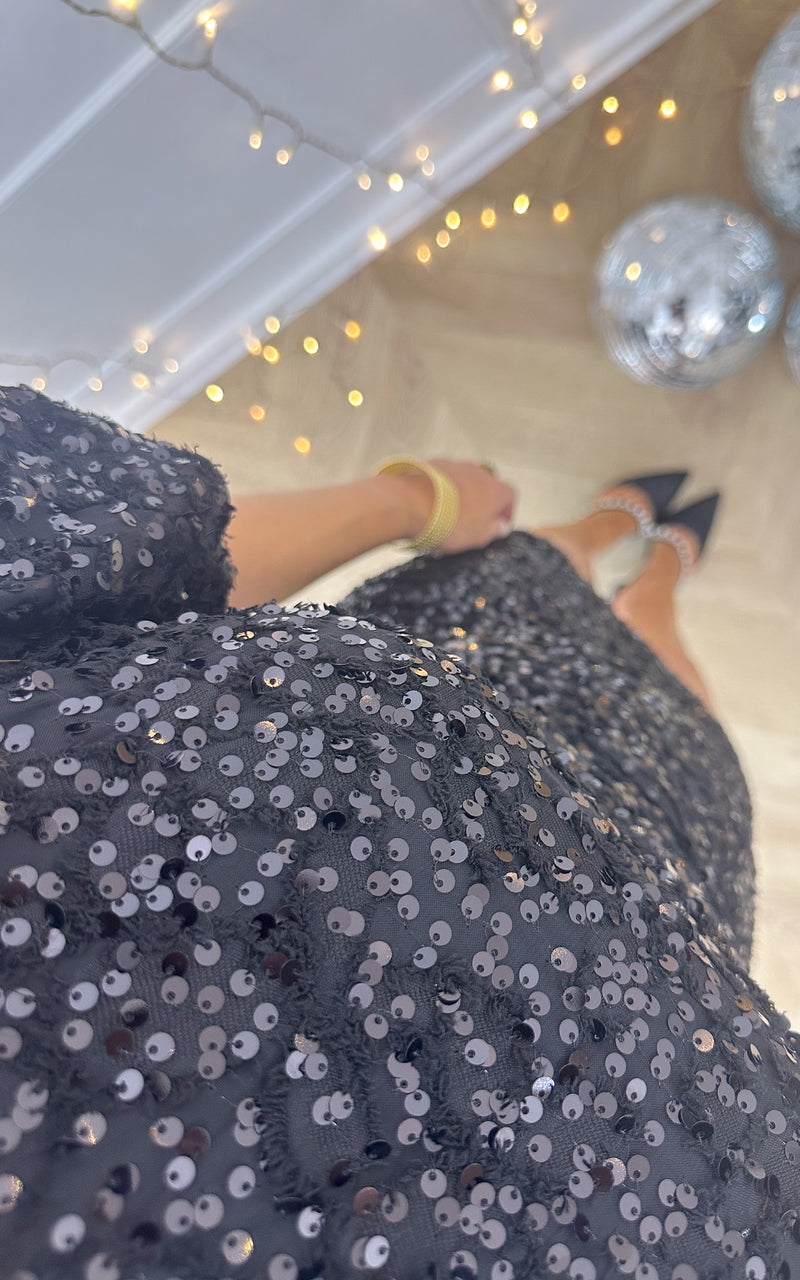 Robe sequins dos nu SPARKLE SEASON - noir