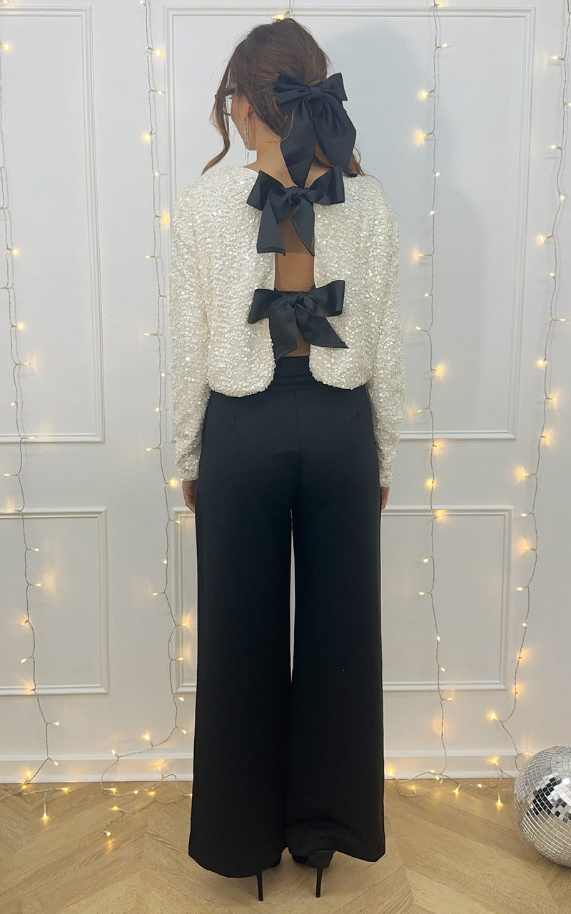 Blouse sequins et noeuds ECLAT D'HIVER - blanc