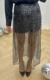 Jupe longue sequins NUIT SCINTILLANTE - noir et argenté