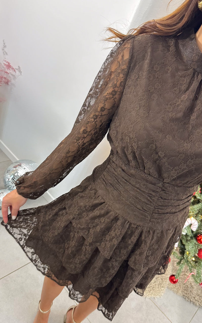 Robe dentelle MIDNIGHT ELEGANCE - marron
