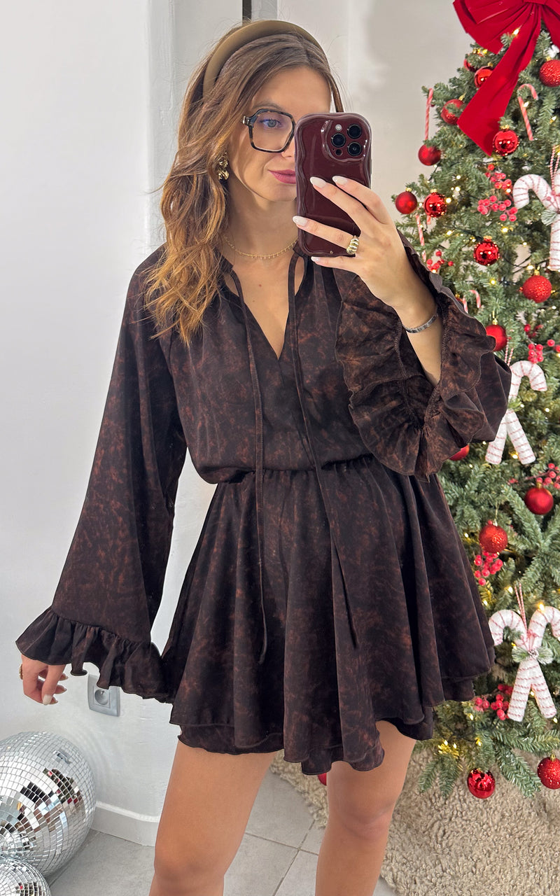 Robe satinée ALL I WANT - marron et noir