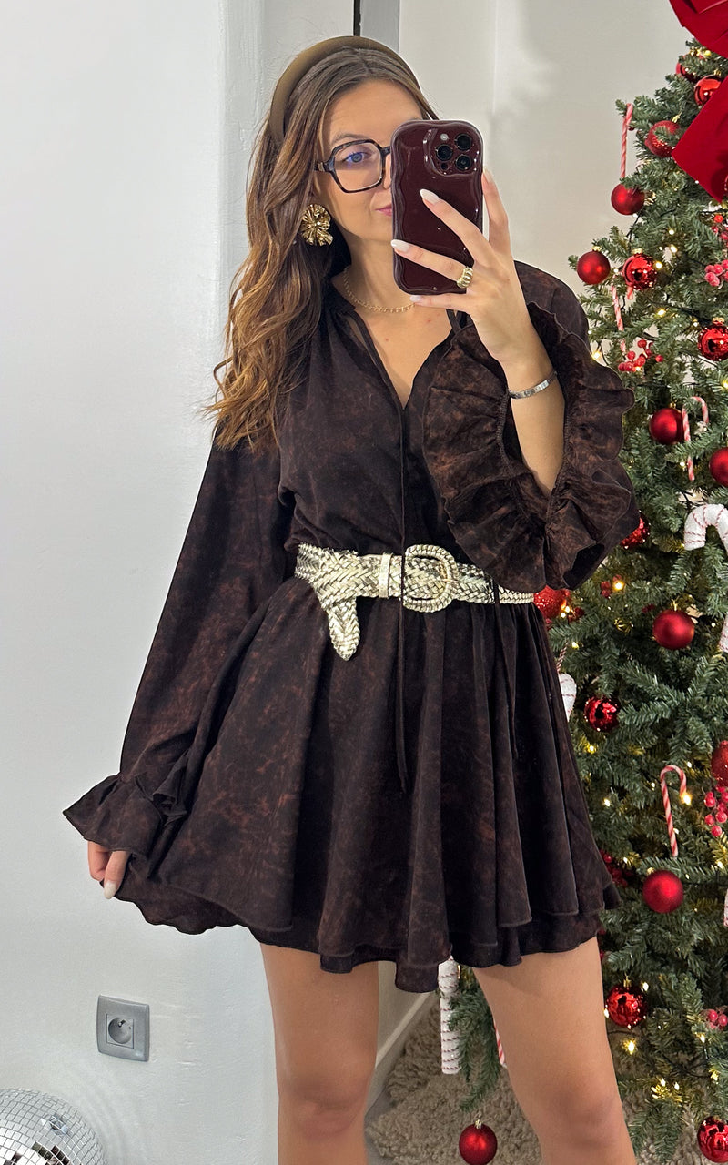 Robe satinée ALL I WANT - marron et noir