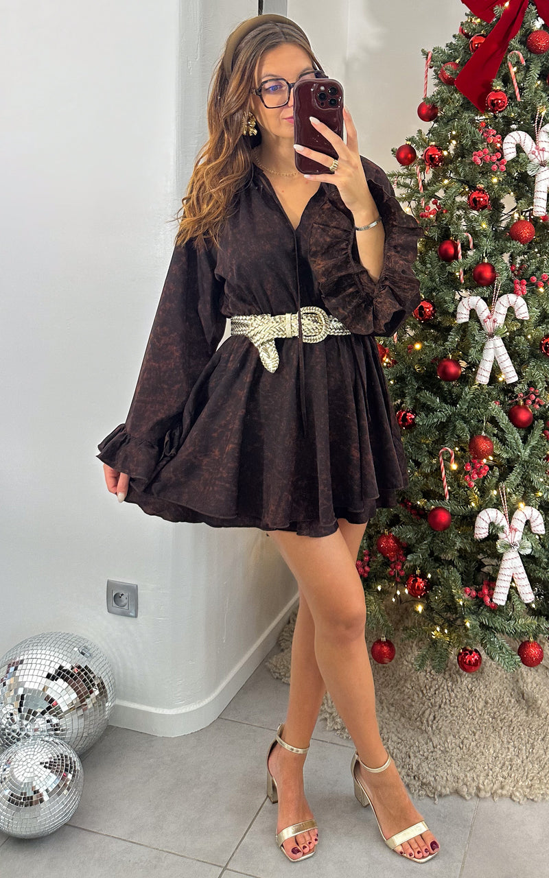 Robe satinée ALL I WANT - marron et noir