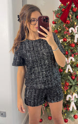T-shirt tweed et sequins DECEMBER CRUSH - noir