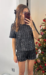 T-shirt tweed et sequins DECEMBER CRUSH - noir
