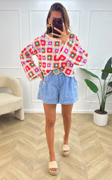 Top crochet ADRIEL - blanc, orange et bleu