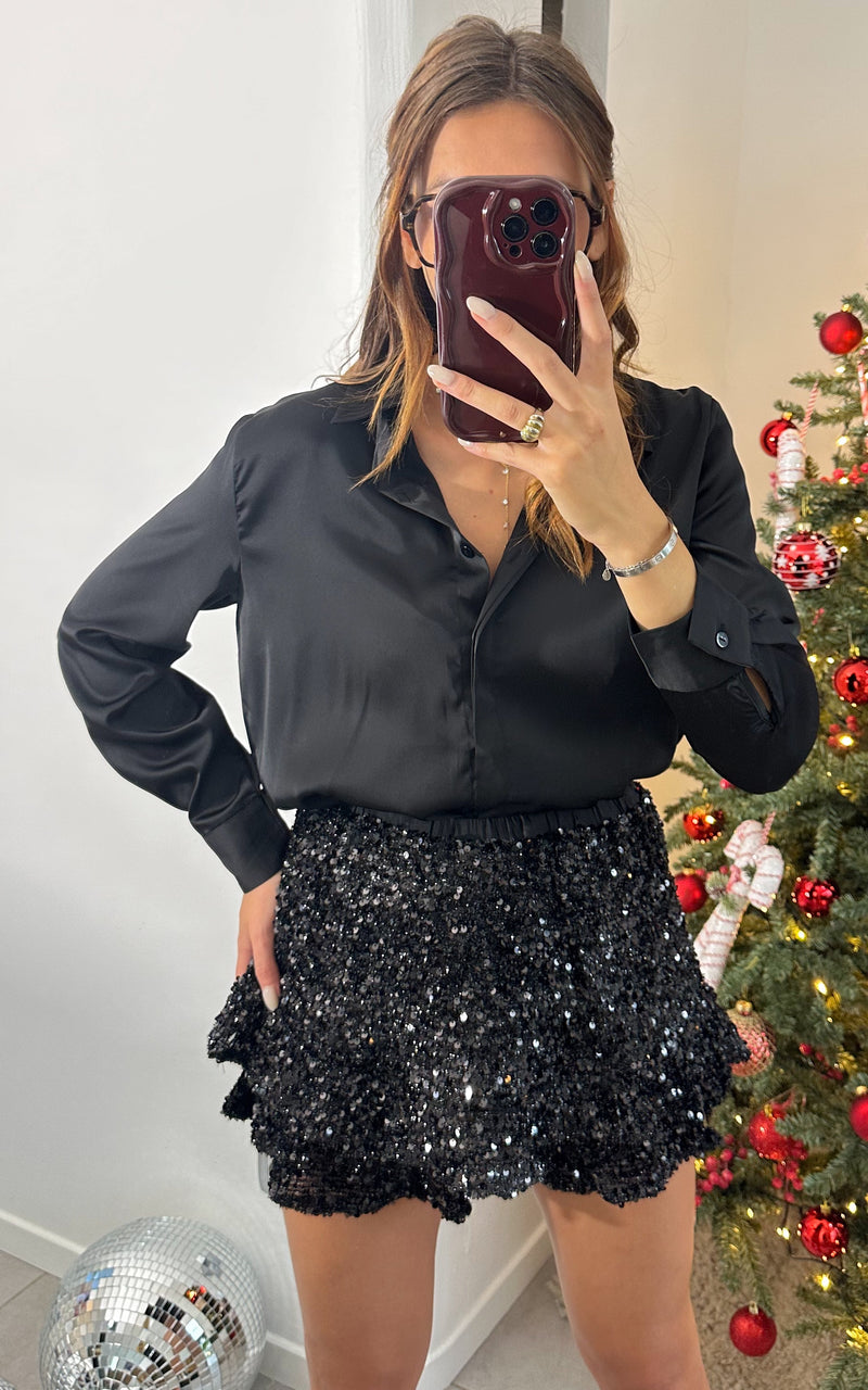 Jupe-short sequins GLITTER STORY - noir