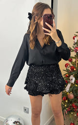 Jupe-short sequins GLITTER STORY - noir