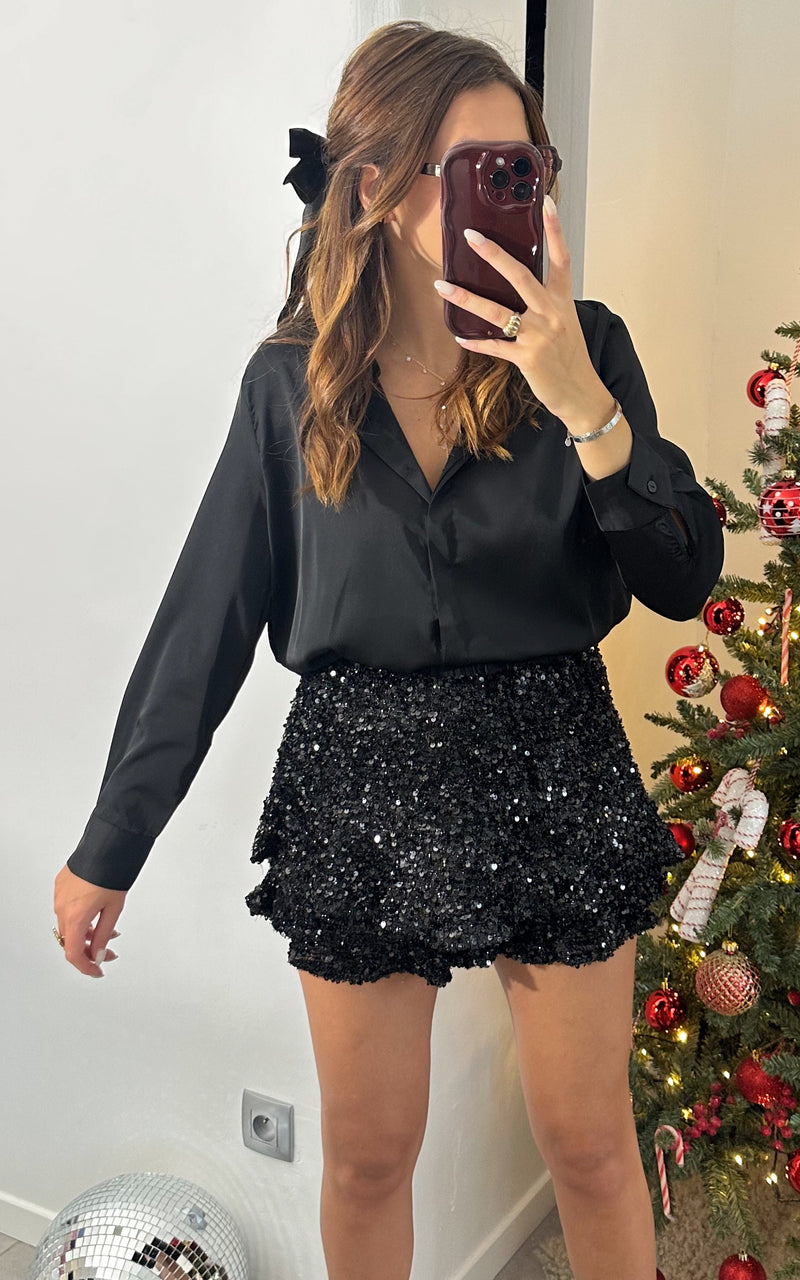 Jupe-short sequins GLITTER STORY - noir