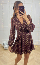 Robe pois MILENAE - marron/bordeaux et doré