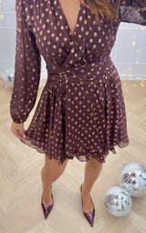 Robe pois MILENAE - marron/bordeaux et doré