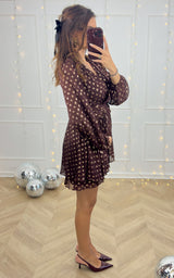 Robe pois MILENAE - marron/bordeaux et doré
