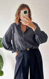 Chemise à carreaux SIXTINE - bleu marine et blanc