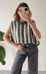 Pull dos nu rayé ALOISA - gris