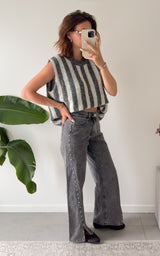 Pull dos nu rayé ALOISA - gris