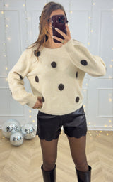 Pull à pois NYSSA - écru et chocolat