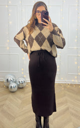 Pull carreaux SOLENEA - chocolat