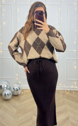 Pull carreaux SOLENEA - chocolat