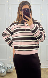 Pull rayé IRIA - rose et chocolat