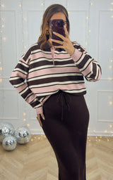 Pull rayé IRIA - rose et chocolat