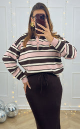 Pull rayé IRIA - rose et chocolat