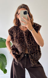 Gilet sans manches léopard AIDAE - marron
