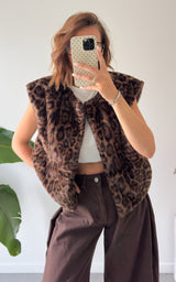Gilet sans manches léopard AIDAE - marron