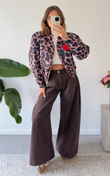 Veste bomber léopard OCTAVIE - noir, beige et rouge